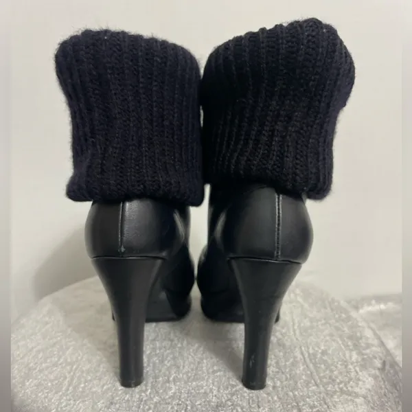 Ramiro Olivares Size 5US-MX3 Black Leather Knit Cuff High Heel Booties(B46) - Image 4