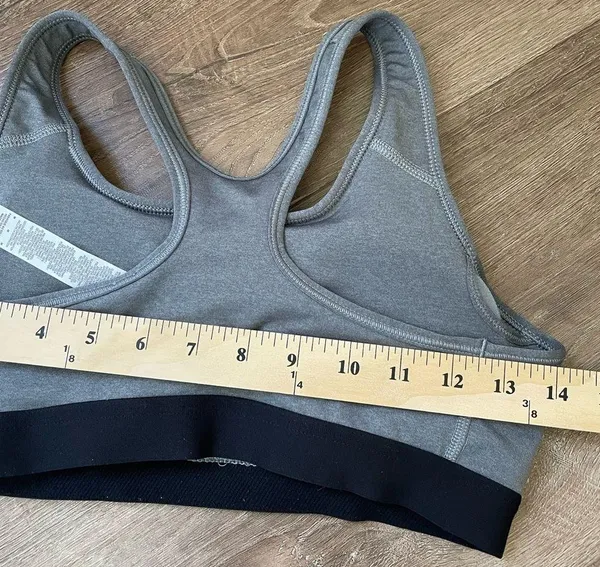 Nike Dri Fit Sports Bra Removable Pads Grey Black Swoosh Racerback ~ Size M - Image 13