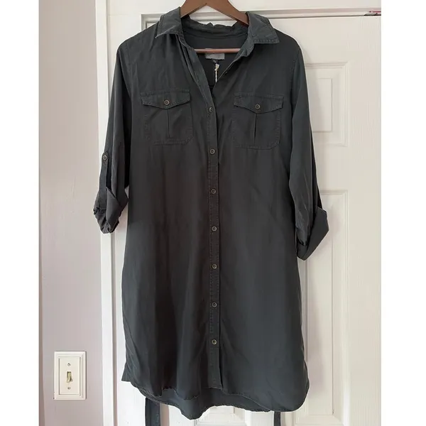 Universal Threads Lyocell Utility Shirt Dress Gray Hematite Medium NWT - Image 2