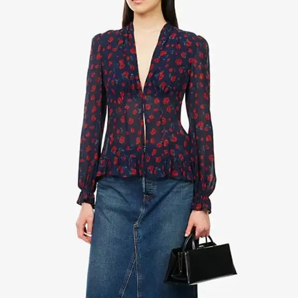 Reformation x Nara Smith Rose Print Blouse - Image 2