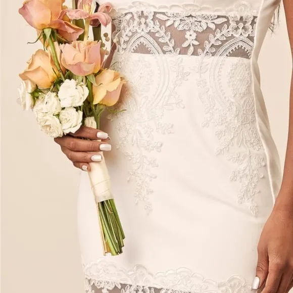 NWT Lulus Can't Deny It White Lace Sleeveless Bodycon‎ Midi Dress MEDIUM - Image 3
