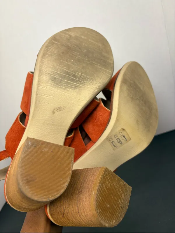 Clarks Orange Suede Slingback Block Heel Sandals - Image 5
