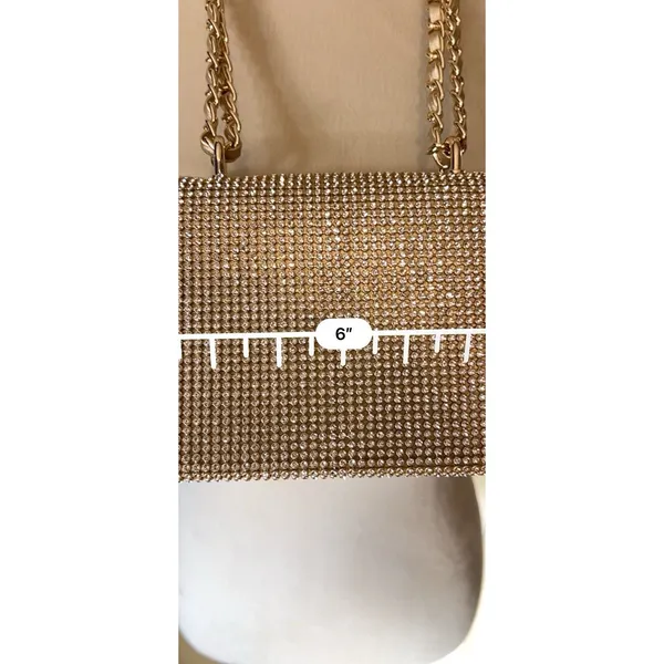 Gold Tone Rhinestone Crystal Shoulder Bag Chain Strap Magnetic Lined Pockets - Image 5