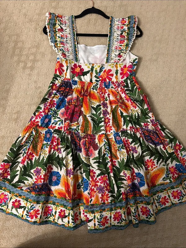 NWT FARM Rio Off-White Tropical Yard Sleeveless Mini Dress, Medium - Image 7