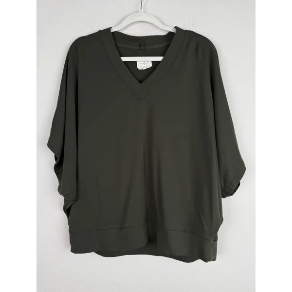 Lou & Grey Signature Soft Wetland Green V-Neck Poncho Sweater Knit Top Women's S - Image 5