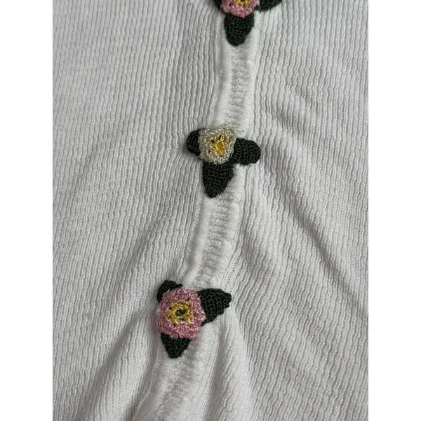 y2k Unique Pointelle white knit sweater Balletcore Cottagecore Grandmacore sz S - Image 4