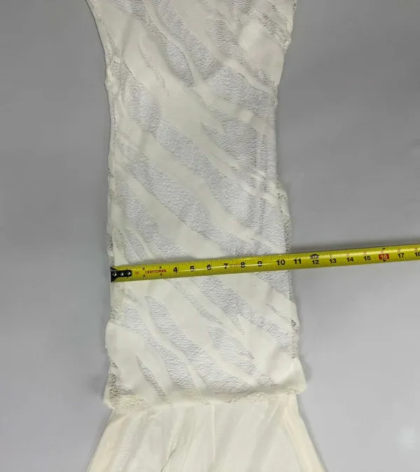 Auditions White Textures Mesh Long Sleeve Maxi Gown with Low Back and Lace Hem D - Image 9