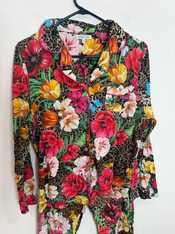 Johnny Was Sandra Long Pajamas Floral Cheetah Print - Image 7