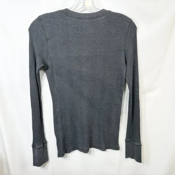Aerie‎ Small Top Charcoal Gray Ribbed Waffle Knit Henley Long Sleeve Lounge 1469 - Image 2