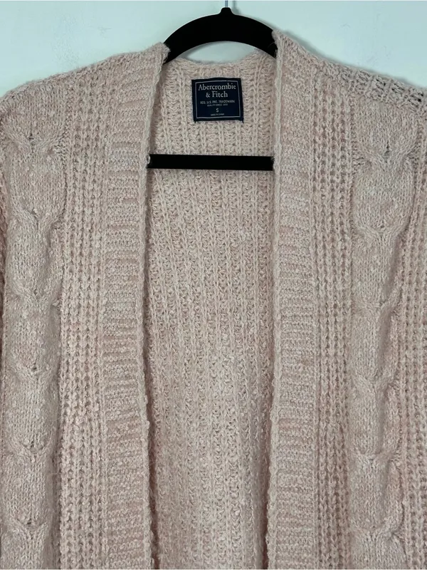 Abercrombie Women’s Small Blush Pink Cable Knit Open Front Cardigan - Image 2