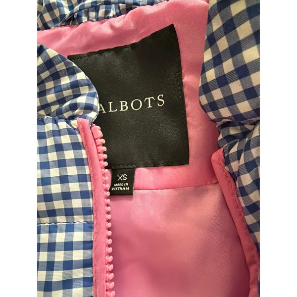 Talbots‎ Womens Blue Gingham Quilted Puffer Vest Pink Trim Full Zip XS Pockets - Image 6