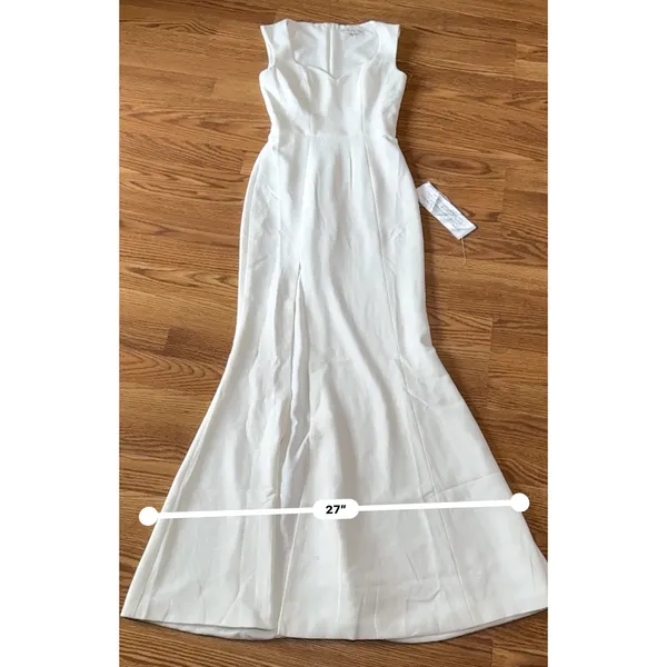 Dress The Population Sandra White Crepe Plunge Trumpet Bridal Gown XXS - Image 6