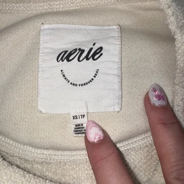 Aerie Sherpa Trim Sweatshirt Cream Crew Neck Long Sleeve Relaxed‎ Fit XS - Image 3