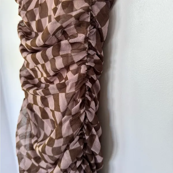 Urban Outfitters Austin Mesh Mini Dress Checkered Patterned Brown‎ Size XS - Image 3