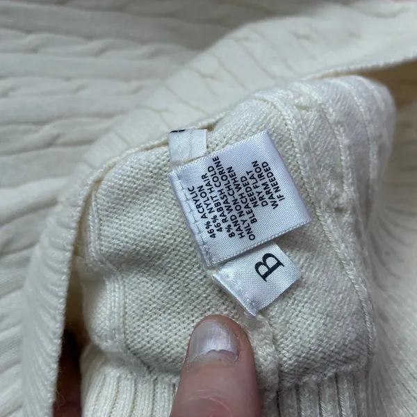 Ann Taylor LOFT rabbit‎ hair cream white cable knit ribbed sweater women's S - Image 4