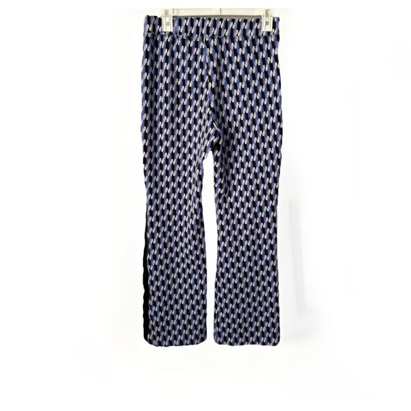 Maeve Anthropologie Geometric Print Flare Disco Ponte Knit Blue Pants, Women's M - Image 4