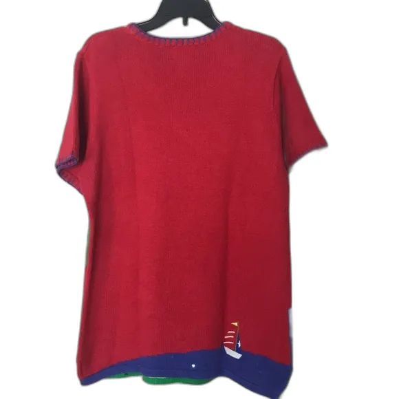 Quacker Factory VTG nautical sailboat lighthouse embroidered pullover sweater top - Image 9