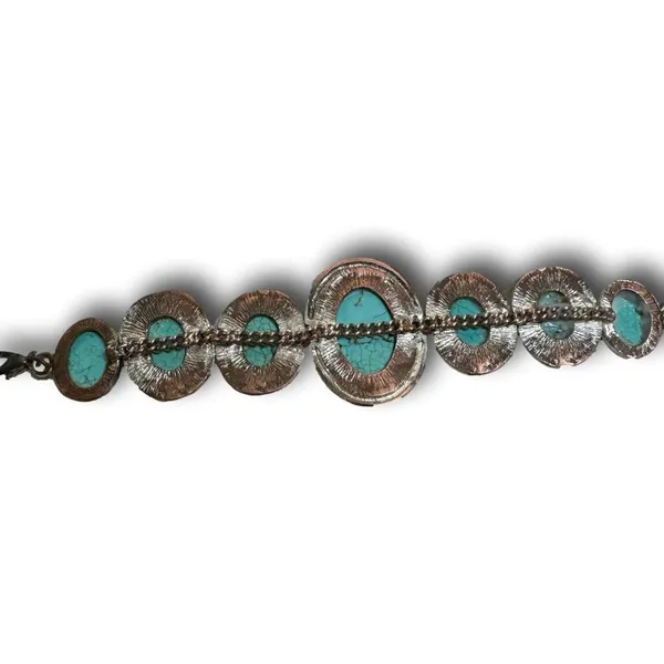 Vintage Silver Tone & Faux Turquoise Toggle Bracelet 7” - Image 4