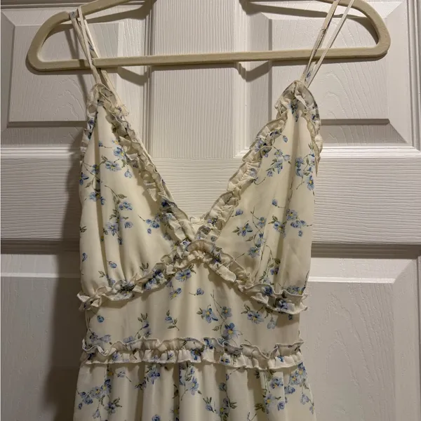 Altar'd State Posie Floral Maxi Dress with Ruffled Trim in Blue - Image 4