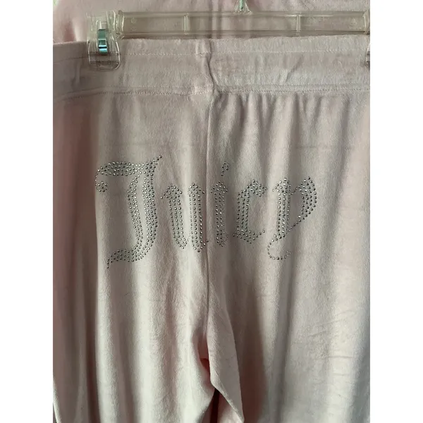 Juicy Couture Pajama Set Size L‎ Pink Velour Rhinestone Logo Sweatshirt Pants - Image 8