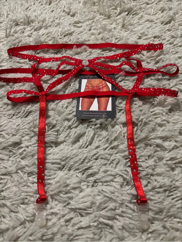 Leg Avenue Red Strappy Rhinestone Garter Belt Women’s One Size - Image 2