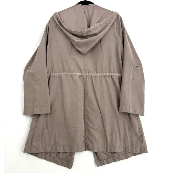 Becool Hooded Utility Jacket Womens Large Taupe Draped Open Front Drawstring - Image 2