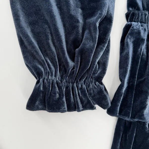 Baltic Born Navy Blue Velvet Faux Wrap Tiered Mini Dress Long Sleeve Size M - Image 7
