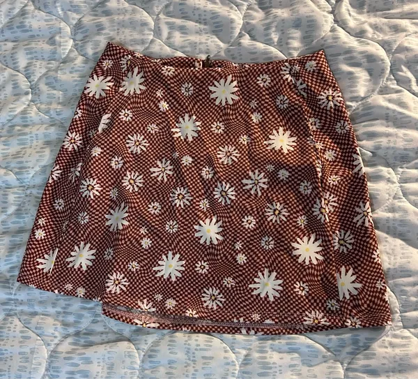 Altar’d State Brown Daisy Checkerboard Mini Skirt Size Small - Image 3