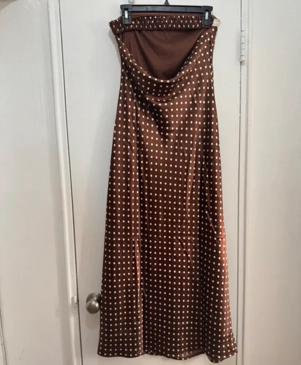 Jessica Simpson Polka Dot Front Tie Strapless Dress size M brown/white - Image 6