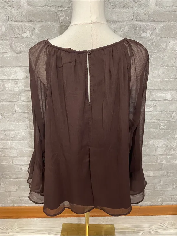 LOFT Chocolate Brown Sheer Long-Sleeve Peasant Top - Image 4