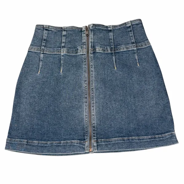 Free People Virgo Pleated Denim Jean Zip Front Mini Skirt 27 - Image 3