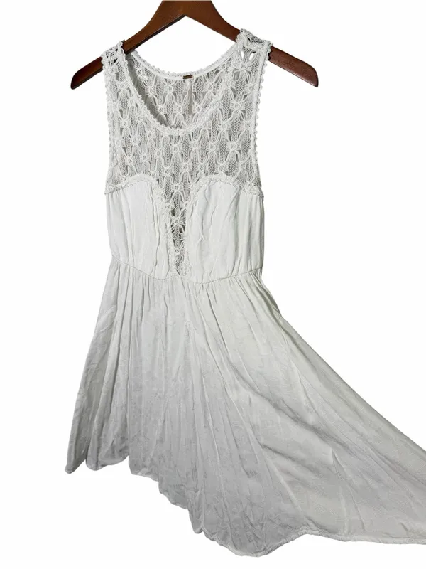 Free People White Crochet Lace Fit & Flare Boho Dress M Cottagecore Fairy - Image 8