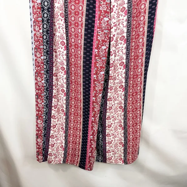 New Directions Small Capri Pants Patchwork Red Floral Striped Wide Palazzo 852 - Image 6