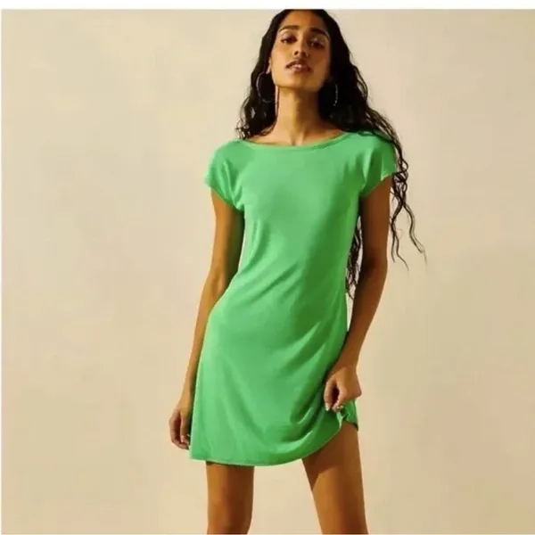 Free People Beach Green Short Sleeve Rosalia Mini Dress Low Back Medium NWT - Image 4