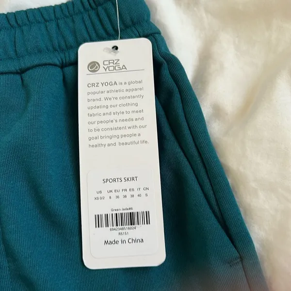 CRZ YOGA Cotton Sweat 17'' Jersey Skirt with Pockets, Green Jade, XS, NWT - Image 10