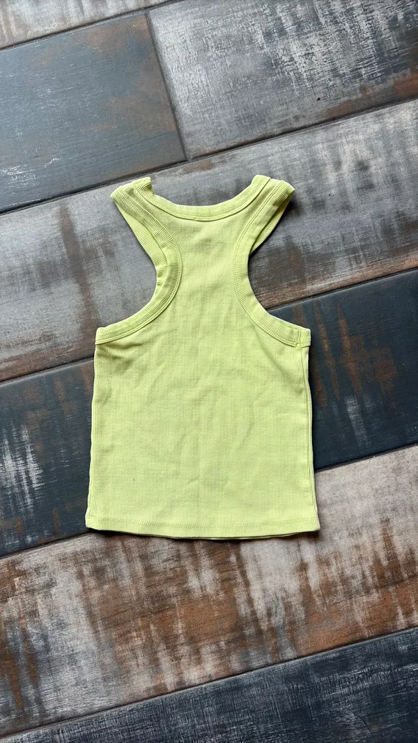 Green ZARA Top Tank Ribbed Crop Small - Image 2