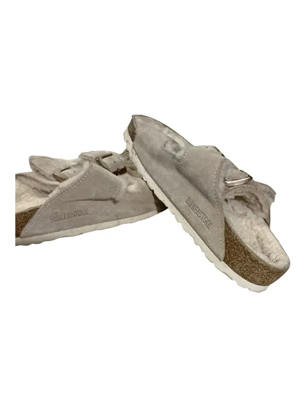 Birkenstock Arizona Shearling Suede Sandals Light Gray / Stone Coin Size 36 US 5-5.5 - Image 2
