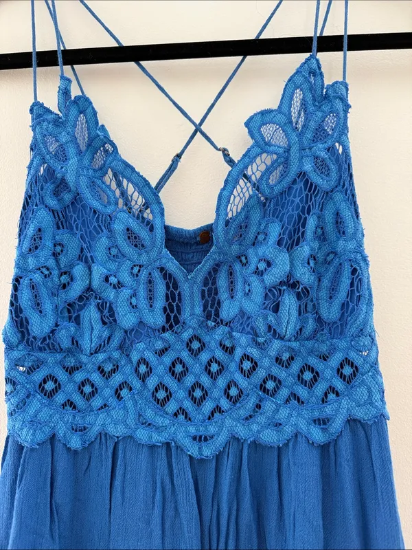 Free People Cobalt Blue Crochet Lace Sundress with Strappy Back - Image 5
