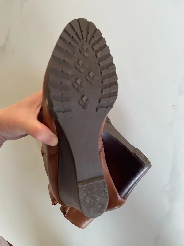 Lauren Ralph Lauren Shaley Calfskin Wedge Bootie Women's Size 8.5 B Brown - Image 9