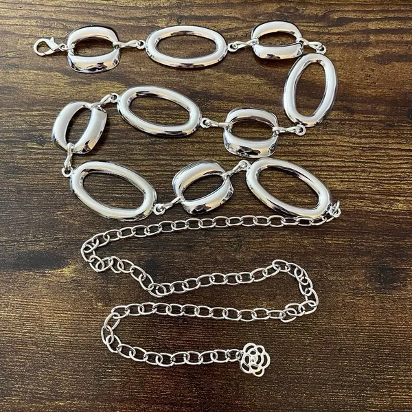 Silver Y2K Liquid Chrome Chunky Oval Chain Belt, Fits 23 to 43 Inches, X7GA1342 - Image 6