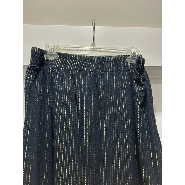 Boden Skirt Womens 14 Maxi Navy Gold Stripe Tiered Broomstick Lined Pull On Boho - Image 2