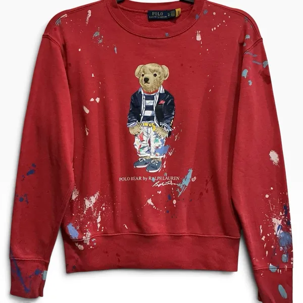 Polo Ralph Lauren Polo Bear Paint Splatter Sweatshirt Red XS S Artist Rare - Image 4