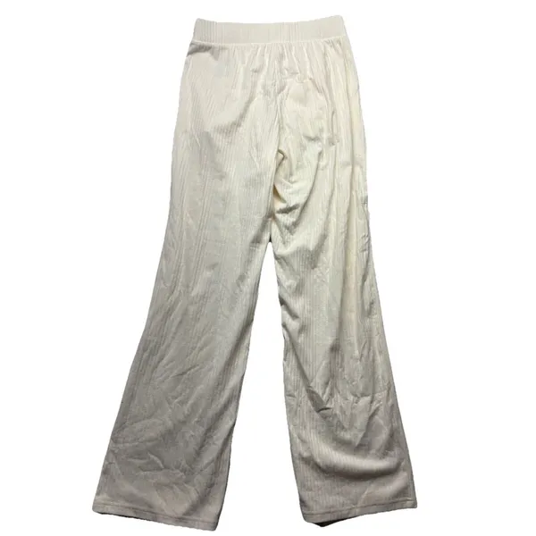 Old Navy Lounge Pants Women Size M Tall Ribbed Wide Leg Cream EUC Pockets - Image 4