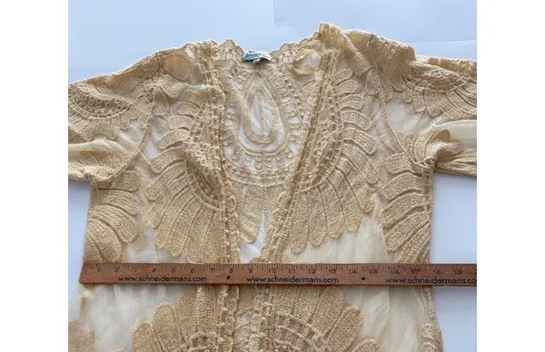 Rebellion Again Lace Duster Small Creamy Yellow Sheer Kimono Romantic Coquette * - Image 12