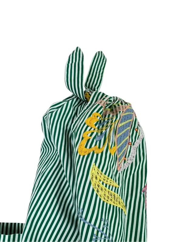 Anthropologie Maeve Embroidered Blouse Green Stripe Size XS - Image 9