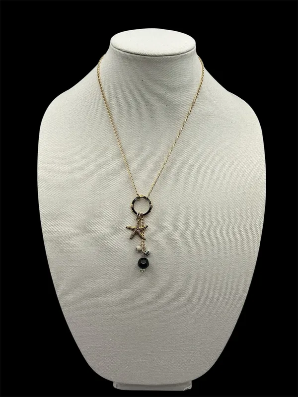 Artisan Golden Sea Star Black And Dalmatian Beaded Necklace 19.5” - Image 3
