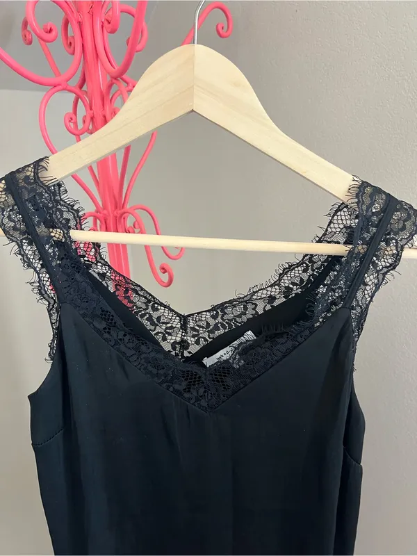 Naked Zebra Black Lace-Trim V-Neck Camisole Top - Image 3