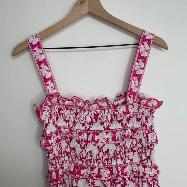 Saylor Denise Tiered Pink Floral Maxi Womens Dress Small - Image 12