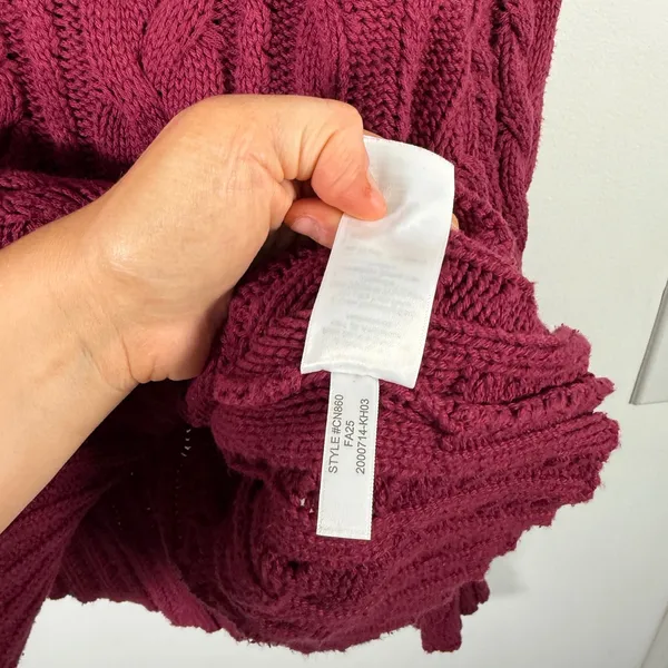 J Crew Cable Knit Crewneck Sweater 100% Cotton Vivid Mulberry Womens Medium - Image 6