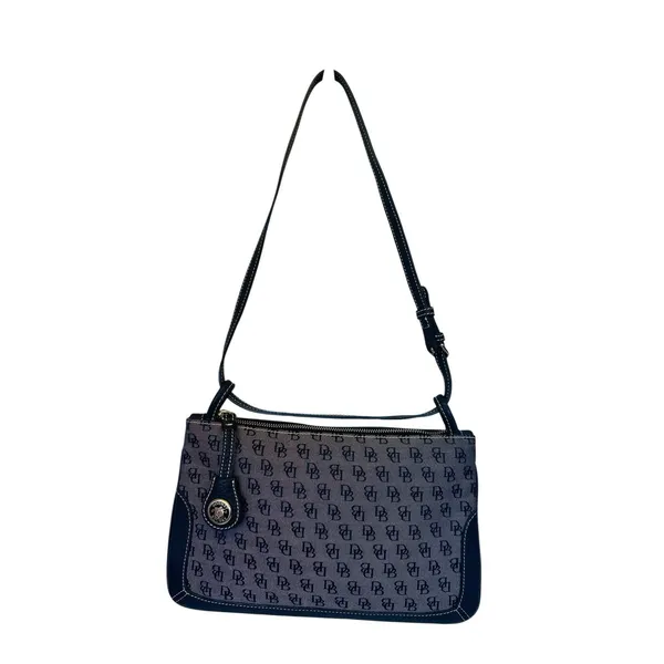 Dooney &‎ Bourke Slim Zip Top Shoulder Bag Lightweight Vintage Dark Blue - Image 2